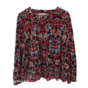 LOFT Sweater XL Mock Neck Floral‎ Velvet Multicolor Long Sleeve Top